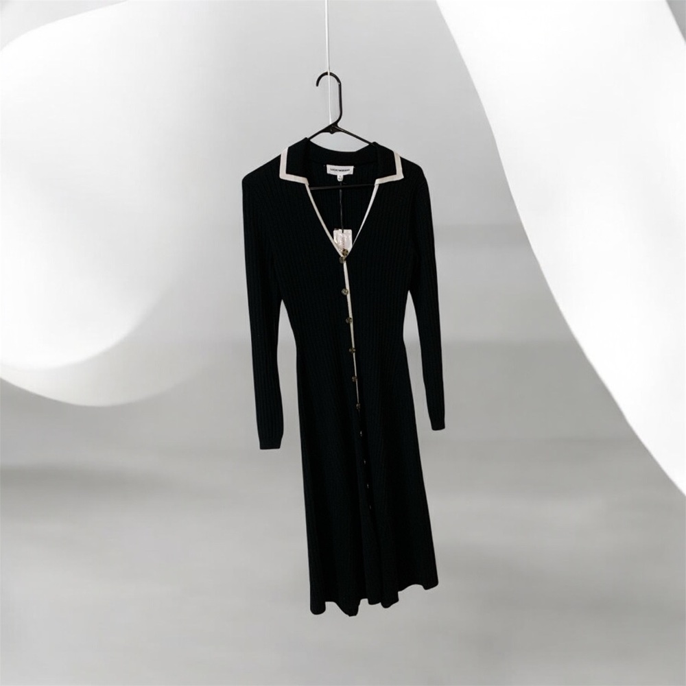 Lucky Brand Black Long Sleeve Dress with White Trim